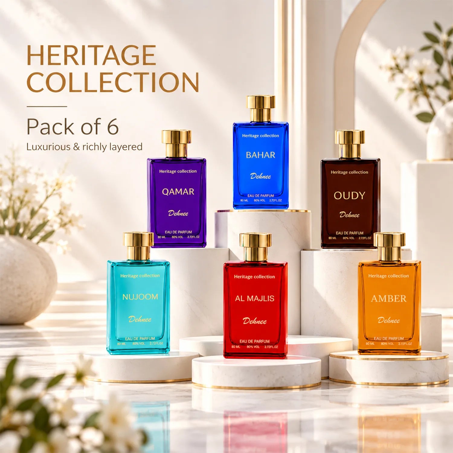 Heritage Collection Combo Pack | Nujoom, Bahar, Qamar, Al Majlis, Amber & Oudy Luxury Perfume Set