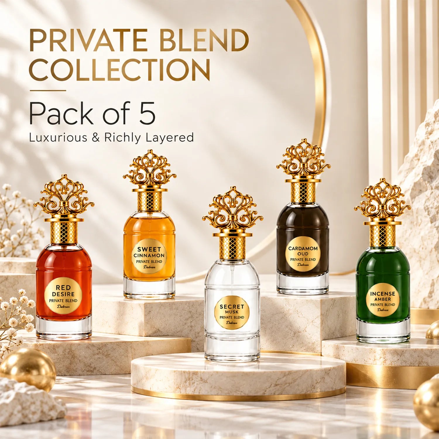 Private Blend Collection | Red Desire, Sweet Cinnamon, Cardamom Oud & Incense Amber Perfume Set