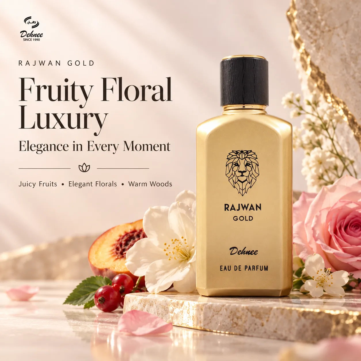 Rajwan Gold Eau de Parfum – Fruity Floral Luxury Scent | Elegance in Every Moment