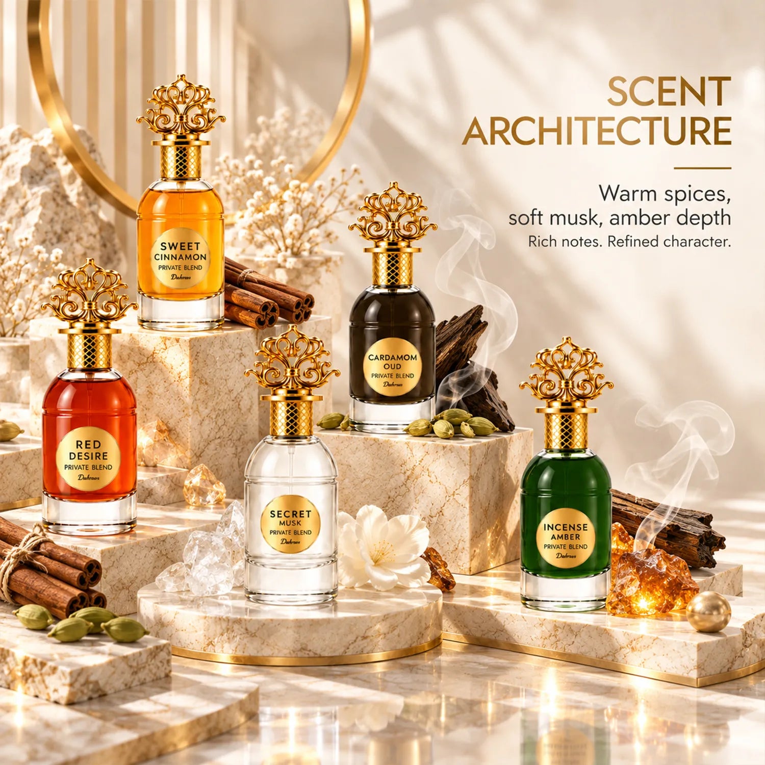 Private Blend Collection | Red Desire, Sweet Cinnamon, Cardamom Oud & Incense Amber Perfume Set