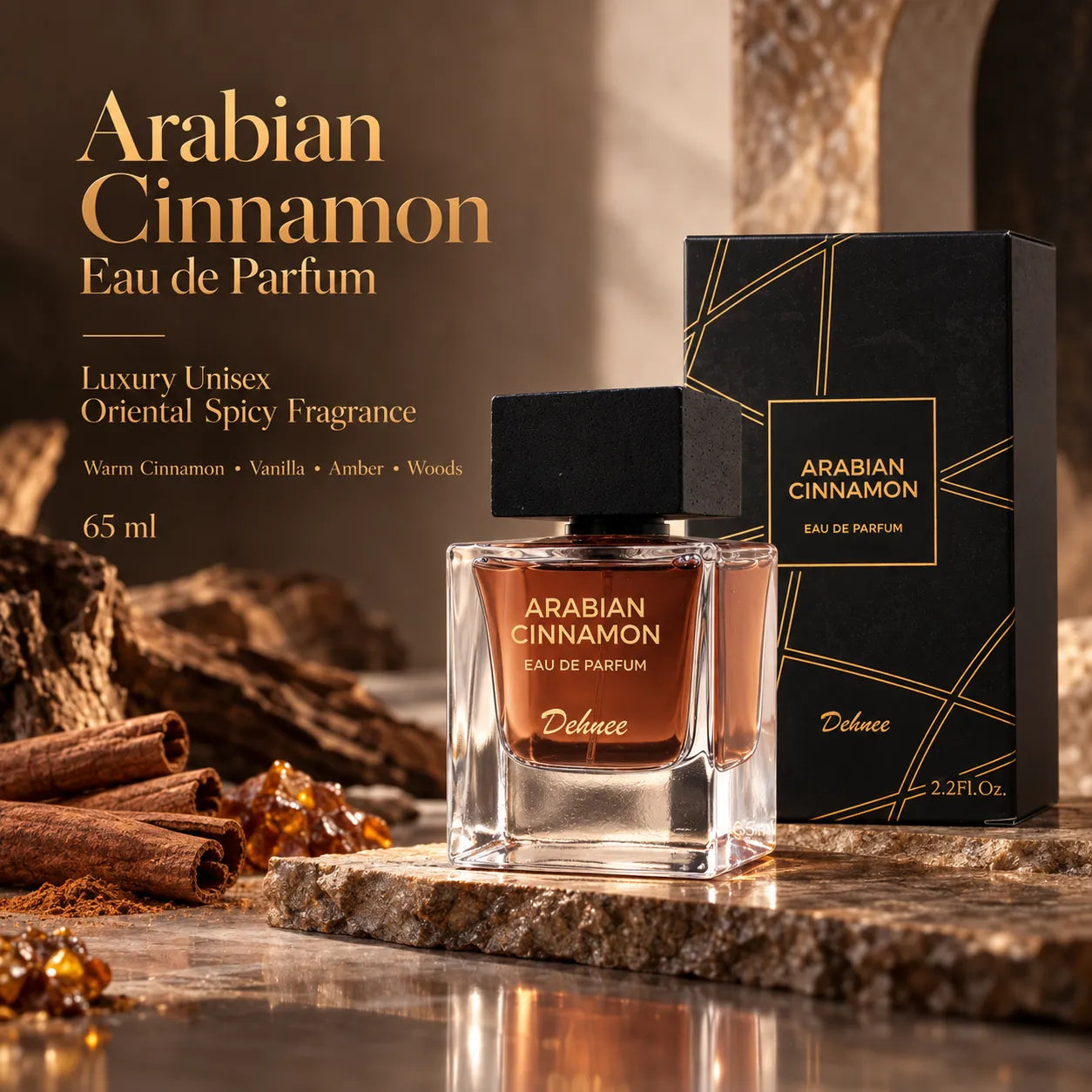 Arabian Cinnamon Eau de Parfum 65ml – Luxury Unisex Long-Lasting Oriental Spicy Fragrance with Warm Cinnamon & Woody Notes-