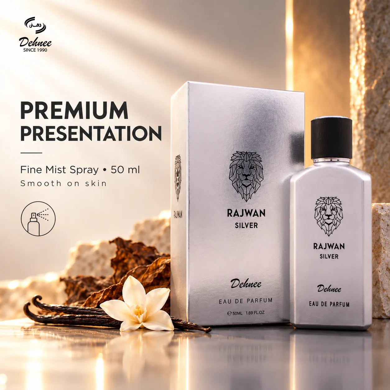 Rajwan Silver Eau de Parfum – Spicy Tobacco & Vanilla Scent | Bold & Confident