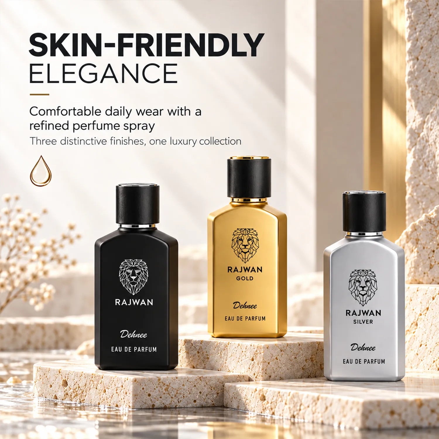 Rajwan Collection Combo Pack | Black, Silver & Gold Premium Fragrance Set