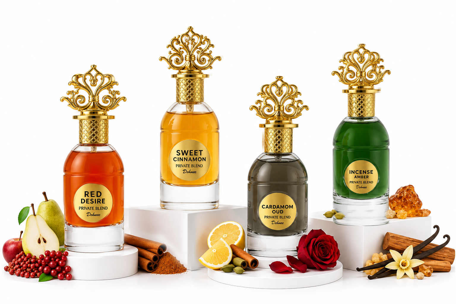 Private Blend Collection | Red Desire, Sweet Cinnamon, Cardamom Oud & Incense Amber Perfume Set